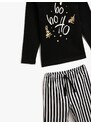 Koton Winter Pajamas Set 2-Piece - A Long Sleeved T-shirt And Striped Sweatpants