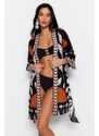 Trendyol Ethnic Pattern Belted Mini-Weave 100% Cotton Kimono & Caftan