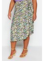 Trendyol Curve Multicolored Floral Patterned Wrap Knitted Skirt