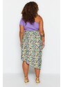 Trendyol Curve Multicolored Floral Patterned Wrap Knitted Skirt