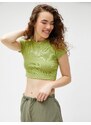 Koton Crop T-Shirt Embroidered Crew Neck Short Sleeves Rib