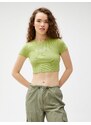 Koton Crop T-Shirt Embroidered Crew Neck Short Sleeves Rib