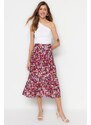 Trendyol Multi-Colored Midi Skirt with Ruffles and Viscose Fabric with a Floral Pattern