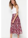 Trendyol Multi-Colored Midi Skirt with Ruffles and Viscose Fabric with a Floral Pattern