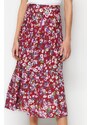 Trendyol Multi-Colored Midi Skirt with Ruffles and Viscose Fabric with a Floral Pattern