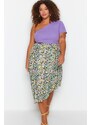 Trendyol Curve Multicolored Floral Patterned Wrap Knitted Skirt