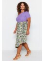 Trendyol Curve Multicolored Floral Patterned Wrap Knitted Skirt