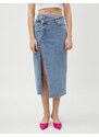 Koton Denim Skirt with Slits, Button Detailed, Pocket. Cotton