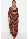 Trendyol Geometric Pattern Belted Maxi Woven Kimono & Kaftan with Balloon Sleeves