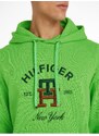 Světle zelená pánská mikina Tommy Hilfiger Curved Monogram Hoody - Pánské