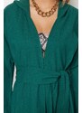 Trendyol Green Belted Maxi Woven Hooded 100% Cotton Kimono & Caftan