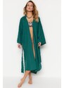 Trendyol Green Belted Maxi Woven Hooded 100% Cotton Kimono & Caftan