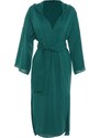 Trendyol Green Belted Maxi Woven Hooded 100% Cotton Kimono & Caftan