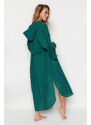 Trendyol Green Belted Maxi Woven Hooded 100% Cotton Kimono & Caftan