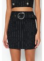 Trendyol Weave Sparkly Striped Skirt With Black Belt