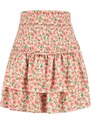 Trendyol Pink Floral Skirt With Ruffle High Waist Crisp Mini Knitted Skirt