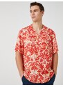 Koton Floral Print Shirt with Short Sleeves Turndown Collar