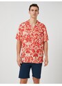 Koton Floral Print Shirt with Short Sleeves Turndown Collar