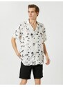 Koton Summer Shirt with Short Sleeves, Turndown Collar Palm Printed