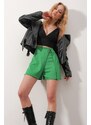 Trend Alaçatı Stili Women's Green With Elastic Waist, Button Detail, A Slit Look Short Skirt