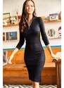 Olalook Dámské černé košilkové šaty se zipem s vysokým výstřihem