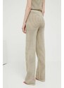 Kalhoty HUGO dámské, béžová barva, jednoduché, high waist