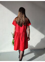 Elegan Dámské šaty ze lnu a viskózy - červená