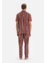 Dagi Claret Red Shirt Collar Striped Knitted Pajamas Set