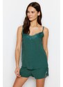 Trendyol Green Lace Viscose Athlete-Shorts Woven Pajamas Set