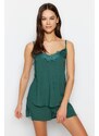 Trendyol Green Lace Viscose Athlete-Shorts Woven Pajamas Set