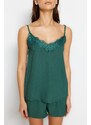 Trendyol Green Lace Viscose Athlete-Shorts Woven Pajamas Set