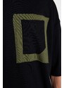 Trendyol Černá Pánské Oversize / Široký střih 100% bavlna Tričkový výstřih Krátký rukáv Tričko s kapsami