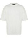 Pánské oversize/široké tričko Mystic se 100% bavlněným potiskem Trendyol Ecru