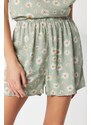 Trendyol Light Green Floral Patterned Undershirt-Shorts Woven Pajama Set