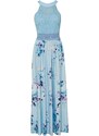 bonprix Dlouhé letní šaty s květinovým potiskem a krajkou Modrá