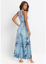 bonprix Dlouhé letní šaty s květinovým potiskem a krajkou Modrá