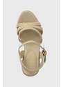 Sandály Tommy Hilfiger ESSENTIAL BASIC WEDGE SANDAL dámské, béžová barva, na klínku, FW0FW07220