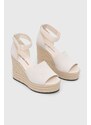 Sandály Calvin Klein Jeans WEDGE SANDAL WIDE SU CON dámské, béžová barva, na klínku, YW0YW00963