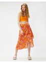 Koton Floral Skirt Maxi Tie Front Viscose, Wrapped Close.