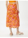 Koton Floral Skirt Maxi Tie Front Viscose, Wrapped Close.