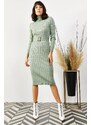 Olalook Dámské vodní zelené páskové tlusté žebrované pletené šaty