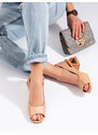 Beige sandals with low decorative Vinceza heels