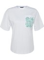 Trendyol White 100% Cotton Embroidered Pocket Detailed Relaxed/Wide Comfortable Cut Crew Neck T-Shirt