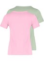 Trendyol Pink-Mint 100% Cotton 2-Pack Basic V-Neck Knitted T-Shirt