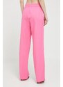 Kalhoty s příměsí lnu Love Moschino růžová barva, high waist