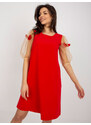 BASIC Červené elegantní koktejlové šaty s 3D květinami --červené Červená