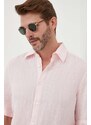 Plátěná košile BOSS BOSS ORANGE růžová barva, regular, s klasickým límcem