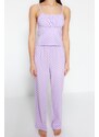 Trendyol Lilac Polka Dot Cotton Undershirt-Pants Knitted Pajama Set