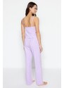 Trendyol Lilac Polka Dot Cotton Undershirt-Pants Knitted Pajama Set