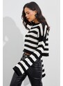 Cool & Sexy Women's Ecru-Black Spanish Sleeve Openwork Knitwear Short Blouse YV109